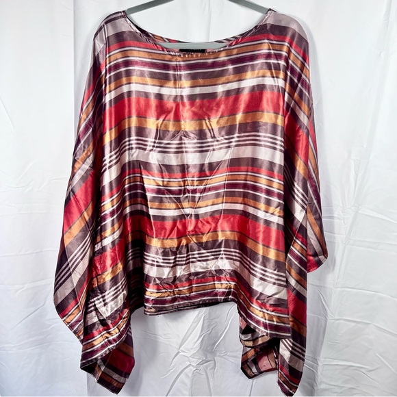 Ashley Stewart Striped Satin Poncho Blouse Plus Size 1X–3X Dolman Sleeve Fall - Picture 2 of 3